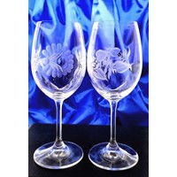 LsG Crystal Skleničky na víno ručně broušené ryté dekor Růže VU-182 450ml 6 Ks...