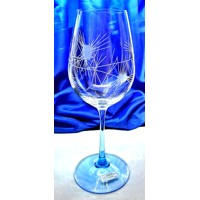 LsG-Crystal Skleničky se světle modrou nohou na bílé červené víno ručně broušené ryté dekor Bodlák Ella-9431 350ml 6 ks.