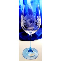 LsG-Crystal Skleničky se světle modrou nohou na bílé červené víno ručně broušené ryté dekor Růže Ella-9434 350ml 6 ks.