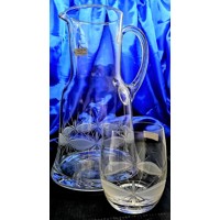 LsG-Crystal  sklo Džbán na pivo/ vodu souprava se skleničkami ručně broušené/ ryté  dekor Kanta VU-180 1500mm 300ml 7 Ks.