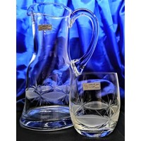 LsG-Crystal sklo Džbán na pivo/ vodu souprava se skleničkami ručně ryté broušené dekor Kanta VU-1080 1000ml 300ml 7 Ks.