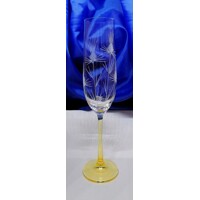 Sektglas Champagnergläser Gelber Stiel Hand geschliffen Distel Ella-3538 190ml 6 Stück.