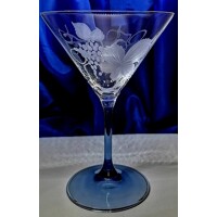 Martini Glas Martingläser Blauer Stiel Hand geschliffen Muster Weinlaub Mati-2942 290ml 4 Stück.