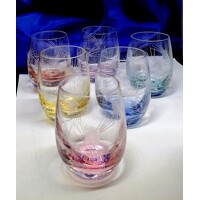 Schnaps Glas Korn Slivowitz Gläser 6 Farben Hand geschliffen Muster Distel Mix 2837 60ml 6 Stück.