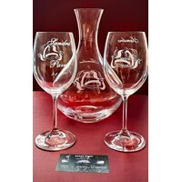 LsG-Crystal Svatební pískovaná souprava na víno dekor prsteny se jmény a datumem S-3005 1500/350ml 2+1 ks