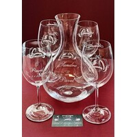 LsG-Crystal Svatební pískovaná souprava na víno dekor prsten holubice jména a datum dárkové balení satén 3065 1500/350ml 1+4 ks